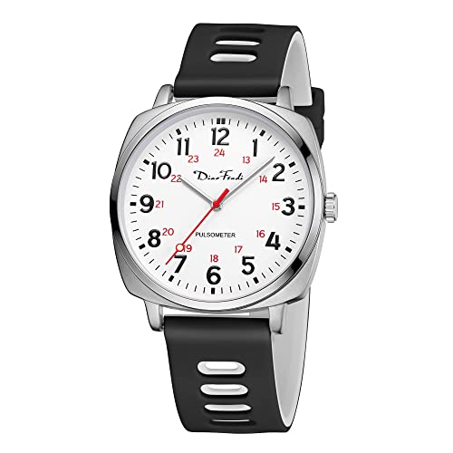 Diaofendi Nurse Watch for Medical Students,Doctors,Women, Men with Second Hand and 24 Hour, Easy Read Dial, Waterproof Watch (Silver-Black White)