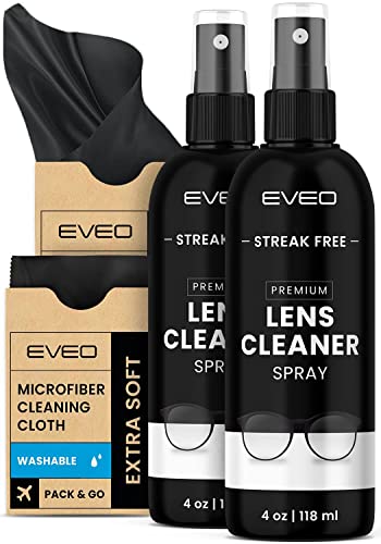 EVEO Eyeglass Cleaner Spray - No Streaks Technology with Microfiber Cleaning Cloth- Glasses Cleaning Kit - Glasses Cleaner Spray with Lens Cleaner Cloth - Screen & Eye Glasses Kit - 8oz (4ozx2)
