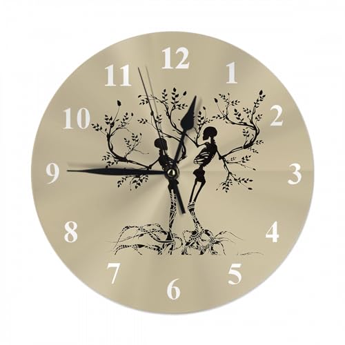 LoLo UoUo Skeleton Tree Wall Clock Gothic Cross Stitch Chart Farmhouse Unique Large Clock Wall Battery Operated Silent Non-Ticking Decoration