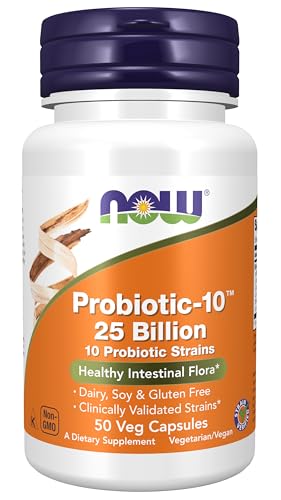 NOW Supplements, Probiotic-10, 25 Billion, with 10 Probiotic Strains, Dairy, Soy and Gluten Free, Strain Verified, 50 Veg Capsules