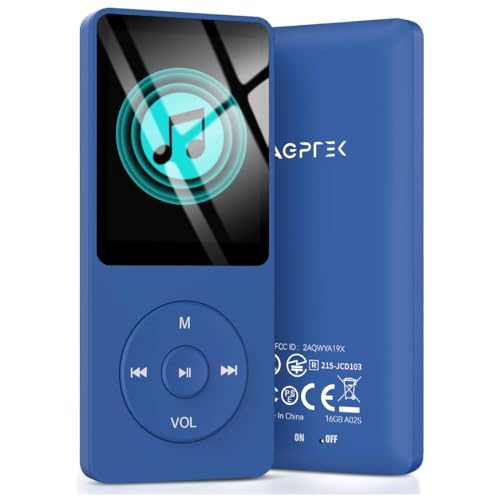 AGPTEK A02S 16GB MP3 Player, 70 Hours Playback Lossless Sound Music Player, Supports up to 128GB, Dark Blue