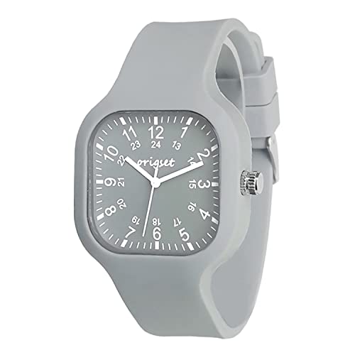 origset Women Watch Square 24 Hour 3-Hand Easy to Read Time for Nurse Medical Students Teachers Doctors Colorful Water Proof (Grey)