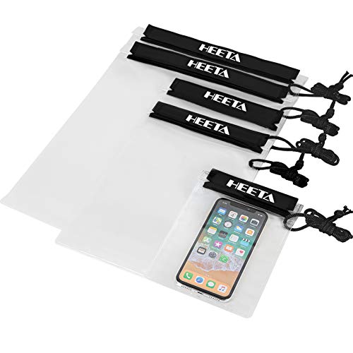 HEETA 5-Pack Clear Waterproof Dry Bag, Water Tight Cases Pouch Dry Bags for Camera Mobile Phone Maps, Kayaking Boating Document Holder (Black)
