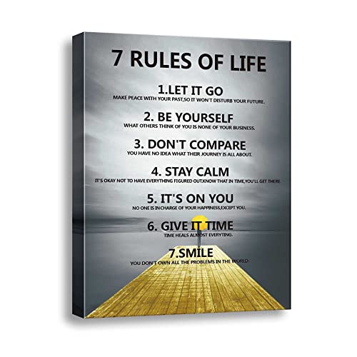 7 Rules of Life Motivational Poster Printed on Canvas Wall Decor for Living Room inspirational wall art Size11.5 x 15 Inch -motivational For Bedroom or Home Framed Positive Art Office Decoration Ready