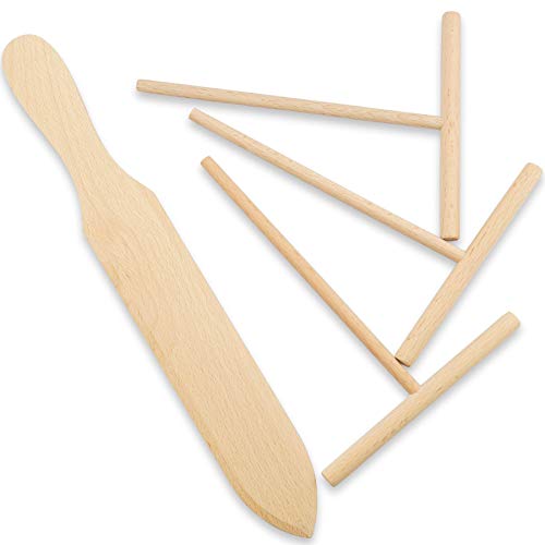 Prowithlin 4 Piece Crepe Spreader and Spatula Set, Crepes Maker Made Of 100% Natural Beech Wood, 12' Crepe Spatula and 4.7' Crepe Spreader, Crepe Pan Dosa Pan Accessories Crepe Tools