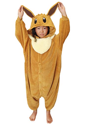 SAZAC Kigurumi - Pokemon - Eevee - Onesie Jumpsuit Halloween Costume - Kids Size (5-9 Year Old)
