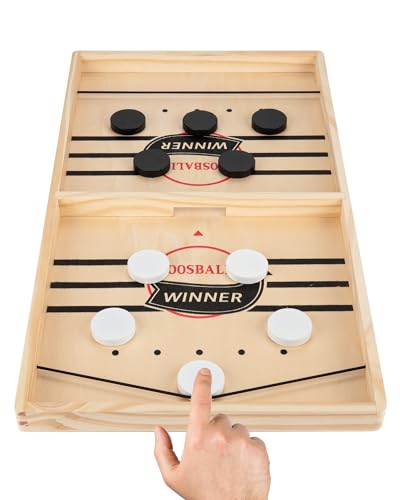 Kongwal Large Sling Puck Game, Foosball Winner Board Game, Wooden Hockey Table Game, Fast Paced Slingshot Game Board, Rapid Sling Table Battle Speed String Puck Game for Kids Adults & Family Party