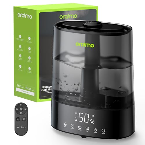 Oraimo Humidifiers for Bedroom Large Room, 6L Top Fill Cool/Warm Mist Humidifier, Max 700ml/H, Auto, Diffuser, 28 dB Quiet, Timer, Remote Control