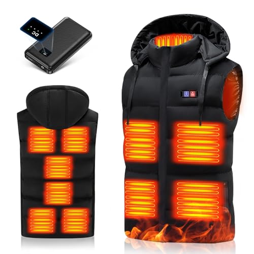 THOUSTA Heated Vest with 7.4V 30000mah Battery Pack 11 Heated Zones 3s Quick Heating Electric Warm Vest for Men Women Black