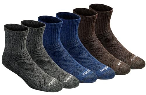 Dickies Men's Dri-Tech Moisture Control Quarter Socks (6, 12, 18, Grey/Blue/Brown (6 Pairs), Large