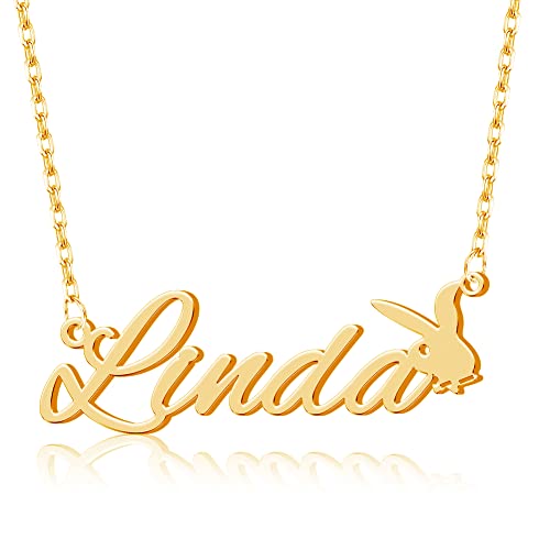 DayOfShe Easter Gifts Personalized Bunny Name Necklace for Girls 18K Gold Plated Name Plate Necklaces for Women