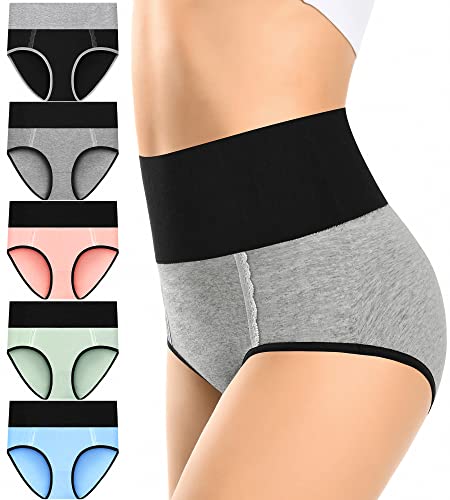 MISSWHO Cotton High Waisted Plus Size Underwear For Women, Tummy Control Panties, C Section Post Partum Ladies Briefs 5 Pack XX-Large