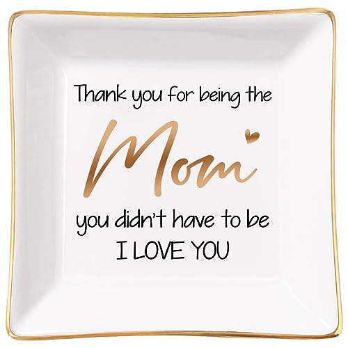 SANDJEST Thank You Being The Mom You Didn't Have To Be Trinket Ring Dish Plate Holder Birthday Jewelry Tray Present Gifts for Mom Stepmom Stepmother Women from Daughter Son…