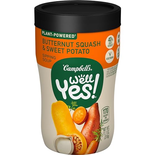 Campbell's Well Yes Sipping Soup, Butternut Squash and Sweet Potato Soup, Vegetarian Soup, 11.1 Oz Microwavable Cup