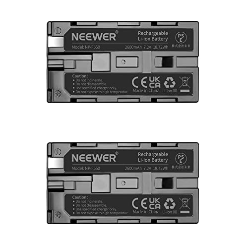 Neewer (2Pack) 2600mAh Sony NP-F550/570/530 Replacement Battery for Sony HandyCams, Neewer Nanguang CN-160,CN-216,CN-126 Series and Other LED On-Camera Video Lights Which Using NP-F550