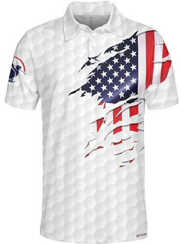 HIVICHI Golf Shirts for Men Funny Golf Polos for Men Tropical Golf Shirts for Men Golf Gifts Patriotic Shirt American Shirt