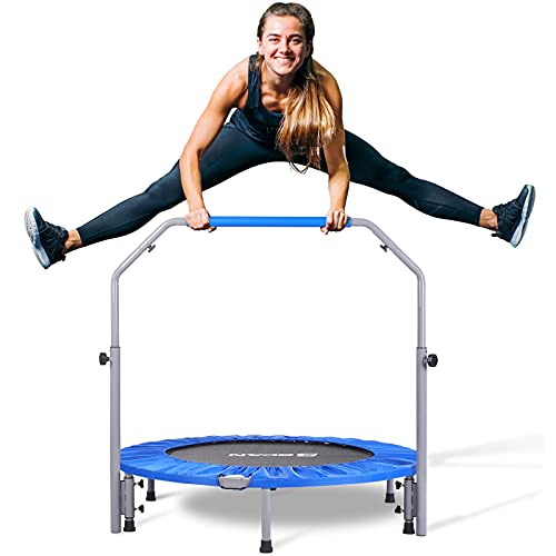 BCAN 40' Foldable Mini Trampoline, Fitness Rebounder with Adjustable Foam Handle, Exercise Trampoline for Adults Indoor/Garden Workout Max Load 330lbs