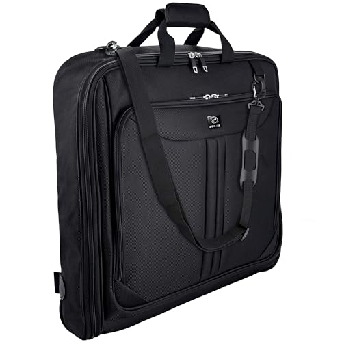 ZEGUR Suit Carry On Garment Bag for Travel & Business Trips With Shoulder Strap and Rolling Luggage Attachment Point - Black