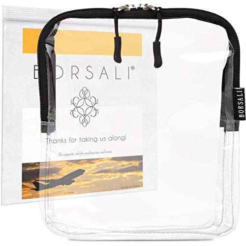BORSALI TSA Quart Size Bag Approved for Carry On Travel - One (1) Quart Clear Toiletires, Cosmetic and 3-1-1 Liquids Toiletry Bag