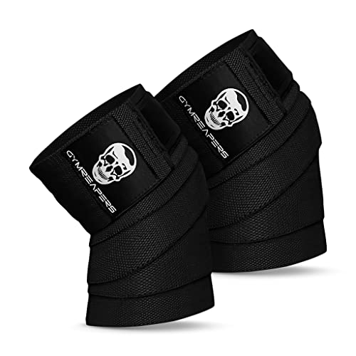 Gymreapers Knee Wraps (Pair) With Strap for Squats, Weightlifting, Powerlifting, Leg Press, and Cross Training - Flexible 72' Knee Wraps for Squatting - For Men & Women - 1 Year Warranty (Black)