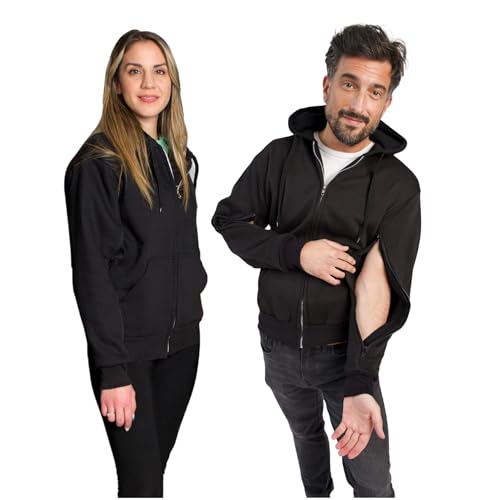 Inspired Comforts Dialysis Port Access Pullover Hoodie with Two Way Arm Zips (XL) Black