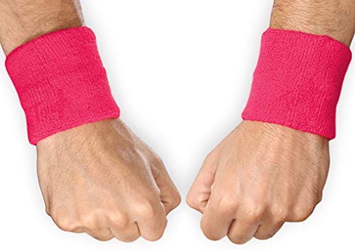 Tough Headwear Pink Wristbands for Football - Breast Cancer Sweat Bands for Wrists - Hot Pink Sweat Bands for Men & Women Wristband