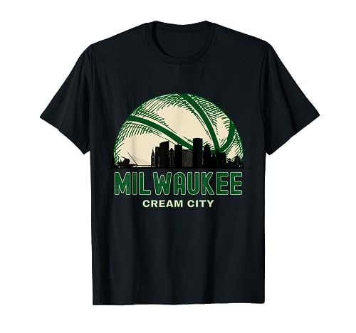 Milwaukee Wisconsin Cream City Skyline Retro Basketball T-Shirt