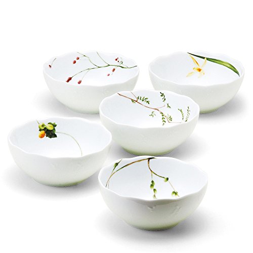 Narumi 40912-32841 Satohana Calendar Bowl and Plate Set, Diameter 5.1 inches (13 cm), Green, Floral Pattern, Set of 5, Cute, Wedding Gift, Microwave Safe, Made in Japan, Gift Box