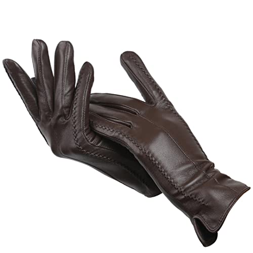 Fashion Women's Gloves,Sheepskin Women's Winter Gloves,Multiple Colors Women's Leather Gloves High Grade Gloves Brown 8.5