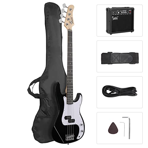 GLARRY Full Size Electric Bass Guitar Beginner Kit 4 String with AMP, Cable, Strap, Bag and Accessories (Black)