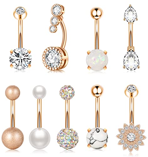 Tomovely 14G Belly Button Ring Cute Belly Button Rings Surgical Stainless Steel Belly Rings for Women Navel Rings Piercing Jewelry Belly Button Piercing Jewelry Rose gold