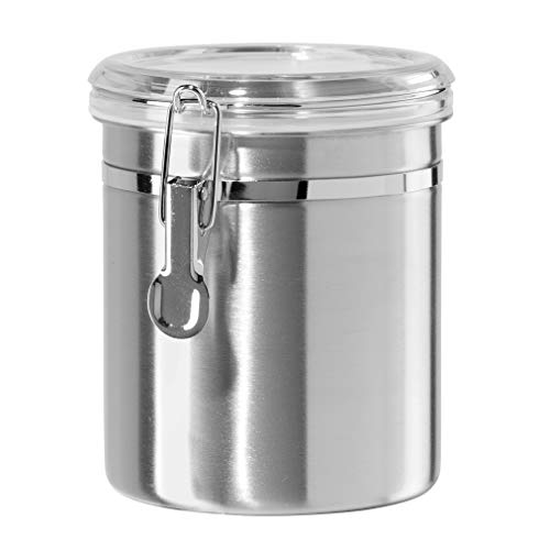OGGI Stainless Steel Kitchen Canister 52 fl oz - Airtight Clamp Lid, Clear See-Thru Top - Ideal for Kitchen Storage, Food Storage, Pantry Storage. Large Size 5' x 6'.