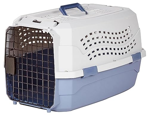Amazon Basics - 2-Door Top-Load Hard-Sided Dogs, Cats Pet Travel Carrier, Gray & Blue, 22.8'L x 15.0'W x 13.0'H