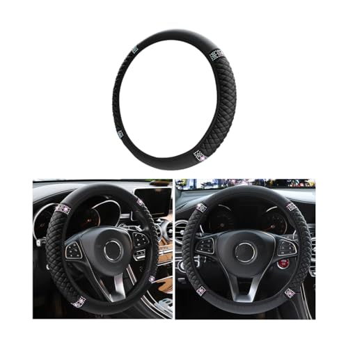 Bling Soft Leather Steering Wheel Cover Protector, 15 Inch Colorful Rhinestones Auto Elastic, Sparkly Crystal Diamond for Women Girls, Car Interior Accessories for Most Cars (Black)