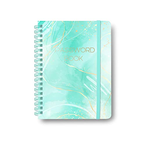 Password Book with Alphabetical Tabs - Spiral Password Notebook for Internet & Computer Login, Recording Website, Usernames, Passwords. Password Keeper for Home or Office, 5.1 x 6.9 in-Blue