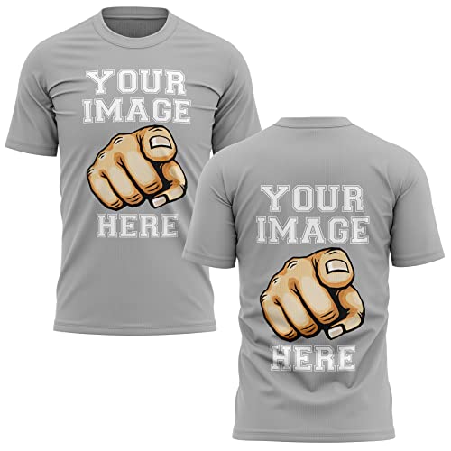 Custom Shirt for Men, ADD Your Image to Front and Back Printing, Customized Tshirts Design Your Own Gray
