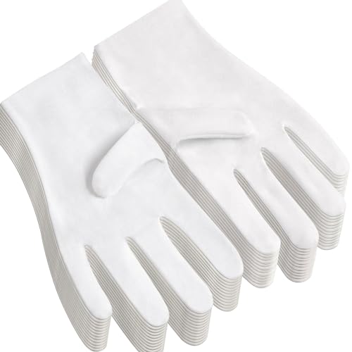 12Pairs White Cotton Gloves for Eczema and Dry Hands - Breathable Work Glove Liners - Moisturizing SPA Soft Jewelry Inspection Gloves - Stretchy Fit Cloth Gloves for Most Women