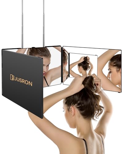 JUSRON 3 Way Mirror for Self Hair Cutting 360 Viewing Angle Self Hair Cutting Mirror, Clear Anti-Fog HD Glass (Black Without LED, Without Accessories)