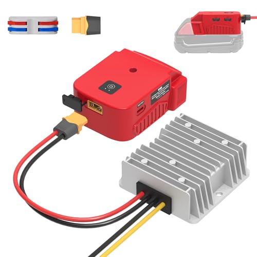 Azocek 18V to 12V Step Down Converter for Milwaukee M18 Power Wheels Battery Adapter&New Upgrade USB Charger Adapter, DC 12V 20A 240W Buck Converter Regulator (1-Pack)