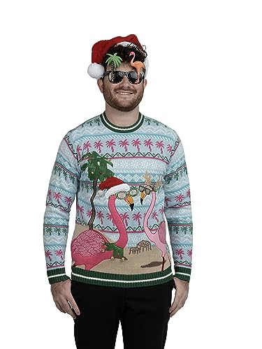 Blizzard Bay Men's Ugly Christmas Sweater Santa, Flamingo Blue, Large