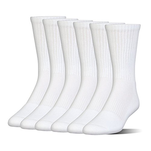 Under Armour Adult Charged Cotton Crew Socks, Multipairs, White/Gray (6-Pairs), Large