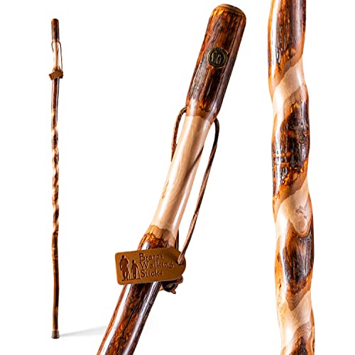 Brazos Rustic Wood Walking Stick, Twisted Hickory, Traditional Style Handle, for Men & Women, Made in the USA, 48'