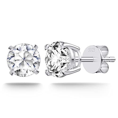 Moissanite Stud Earrings, Diamond Earrings 18K White Gold Plated/S925 Sterling Silver Earring for Men, Lab Grown Hypoallergenic Jewelry Gifts for Women Girls (White, 5mm)