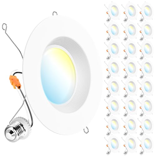 Sunco Lighting 24 Pack 5/6 Inch LED Can Lights Retrofit Recessed Lighting Selectable 2700K/3000K/3500K/4000K/5000K Dimmable Baffle Trim 13W=75W, 1050 LM, Replacement Conversion Kit, UL Energy Star
