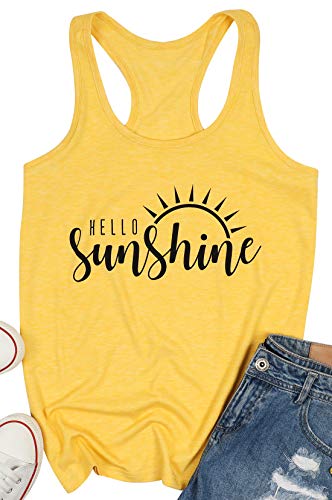 JINTING Hello Sunshine Tank Top Letter Print Tank Tops for Women Graphic Tank Tops Sleeveless Graphic Funny Tank Tops Shirts (Yellow, XX-Large)