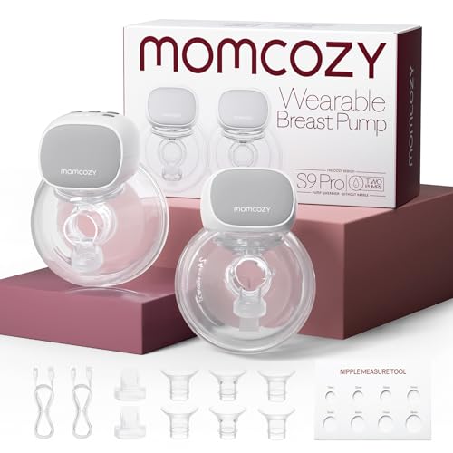 Momcozy Hands Free Breast Pump S9 Pro Updated, Wearable Breast Pump of Longer Battery Life & LED Display, Double Portable Electric Breast Pump with 2 Modes & 9 Levels - 24mm, 2 Pack Gray