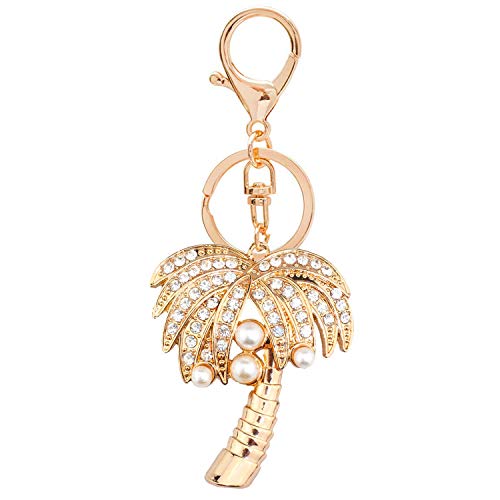 Bestdays Crystal Rhinestone Artificial Pearls Coconut Palm Tree Keychain (gold)