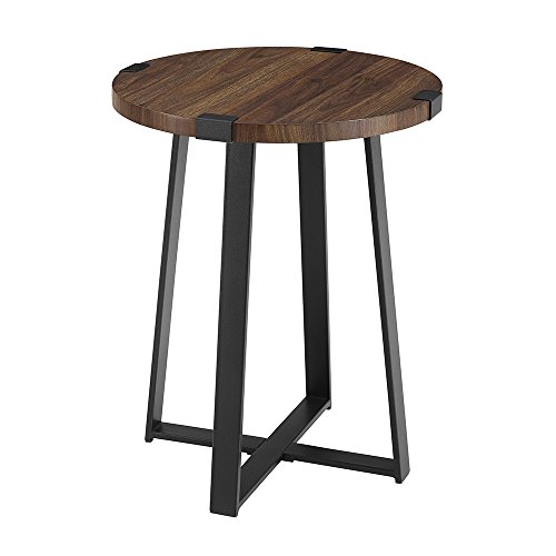 Walker Edison Anastasia Modern Metal Wrap X Base Accent Table, 18 Inch, Dark Walnut