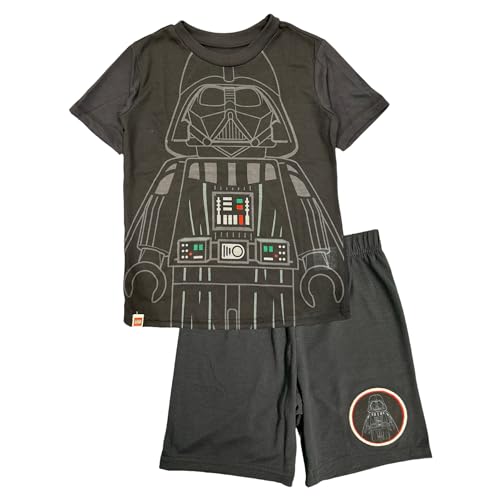 LEGO Star Wars Boys’ 2-Piece Short Sleeve Top and Pajama Shorts Set (Black Darth Vader Suit, 8)