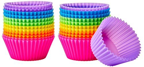 Amazon Basics Round Reusable Silicone Baking Cups, Muffin Liners, Pack of 24, Multicolor, 2.9'L x 2.9'W x 1.3'H